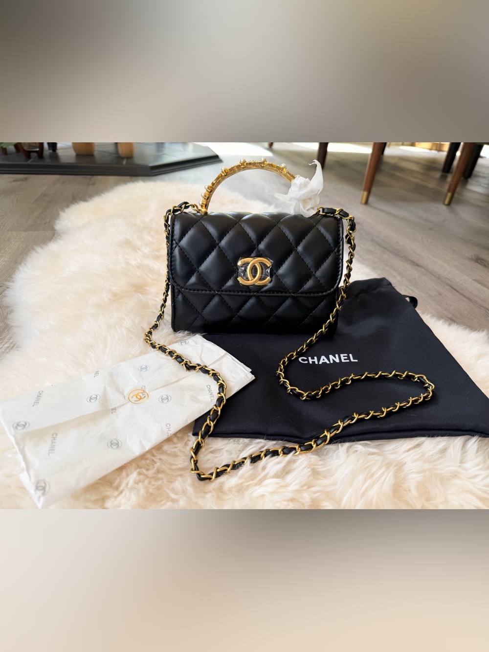 **PRICE FIRM** Chanel MAKEUP Crystal Inset & Pearl Handle Bag w SEALED Hardware - Picture 2 of 15